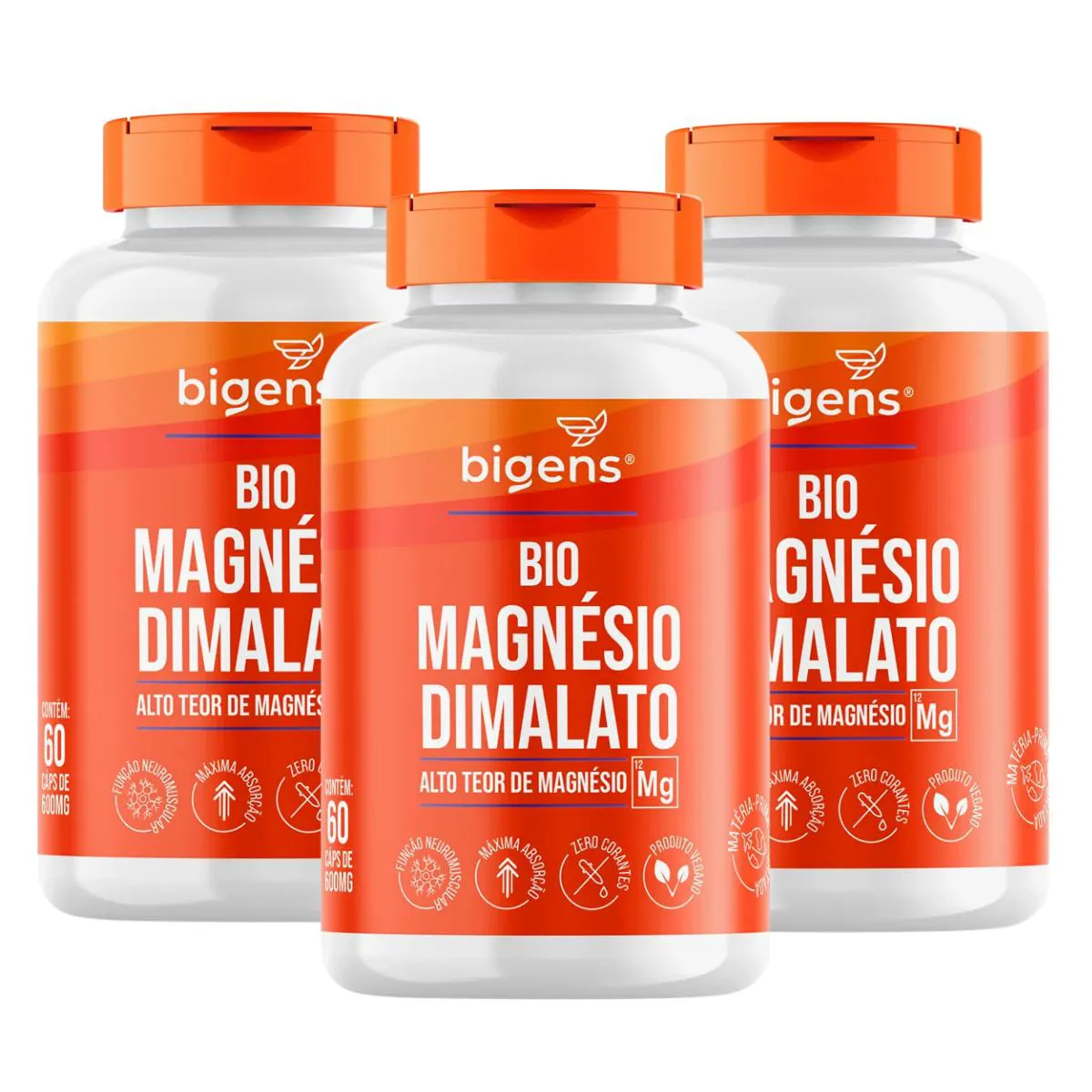 3X BIO MAGNESIO DIMALATO VEGANO BIGENS 60 CAPSULAS SEM Sabor