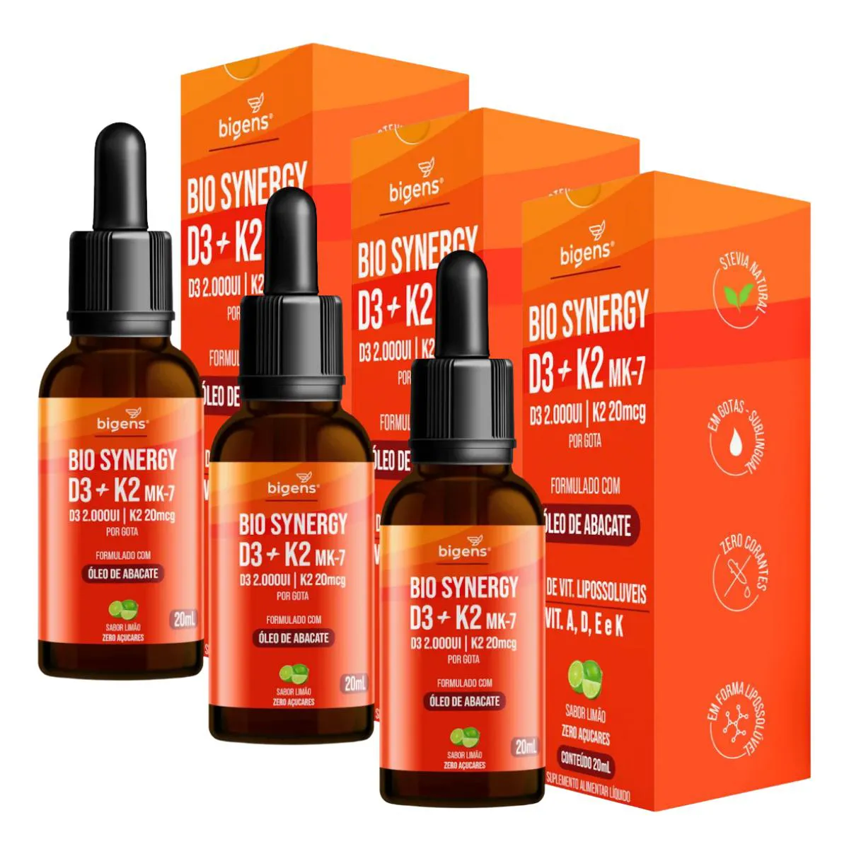 3X BIO SYNERGY VITAMINA D3 + K2 MK7 BIGENS LIMãO 20ML
