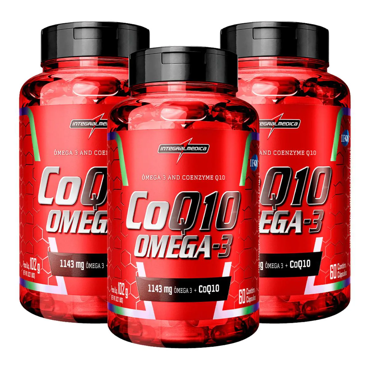 3X COENZIMA Q10 100MG + ÔMEGA 3 1043MG INTEGRALMEDICA 60 CAPSULAS SEM Sabor