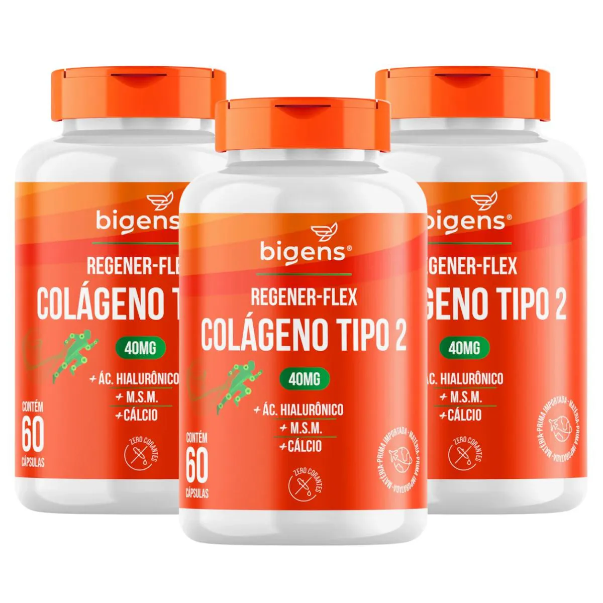 3X COLáGENO TIPO II REGENER FLEX BIGENS 60 CAPSULAS SEM Sabor