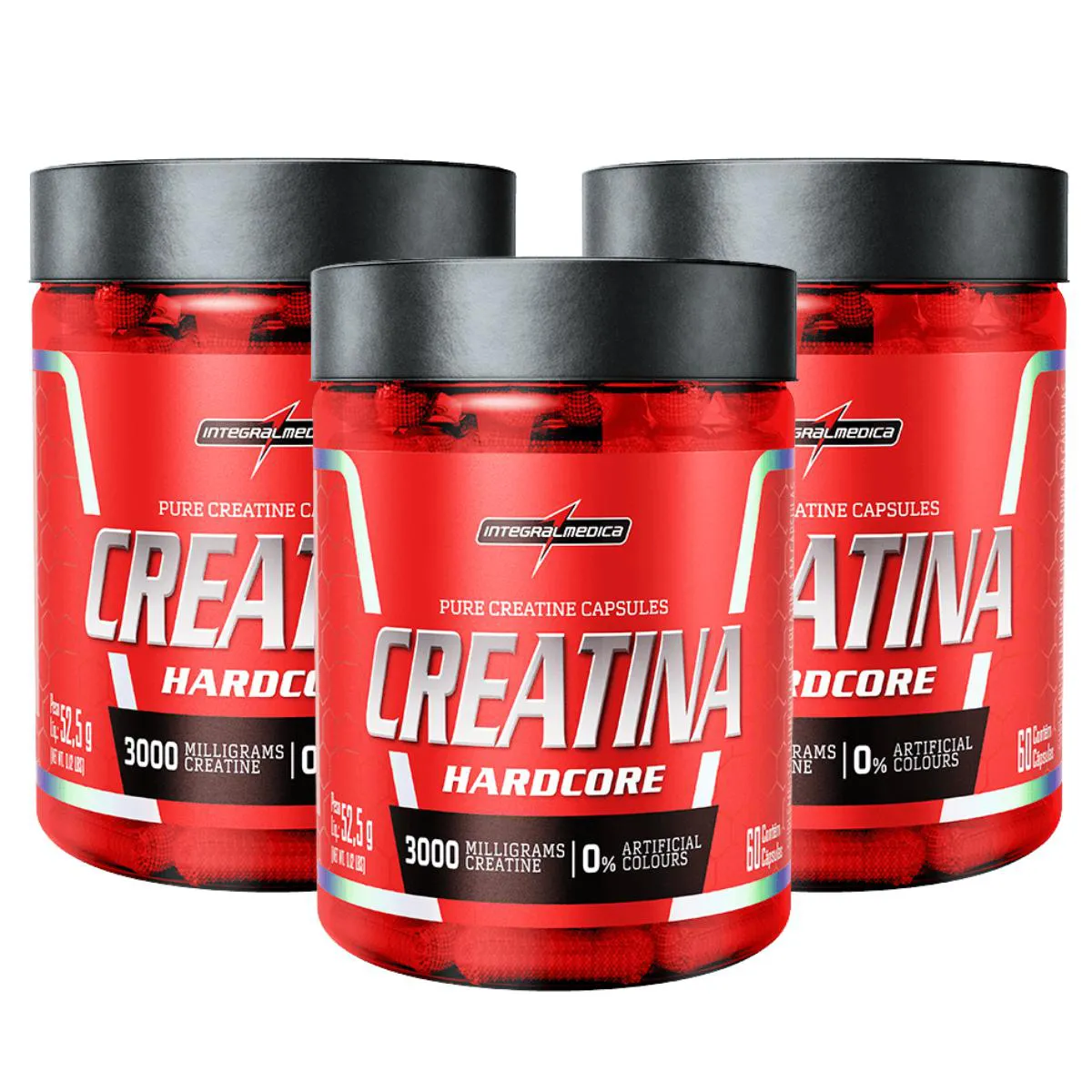 3X CREATINA MONOHIDRATADA 100% PURA INTEGRALMEDICA 60 CáPSULAS SEM Sabor