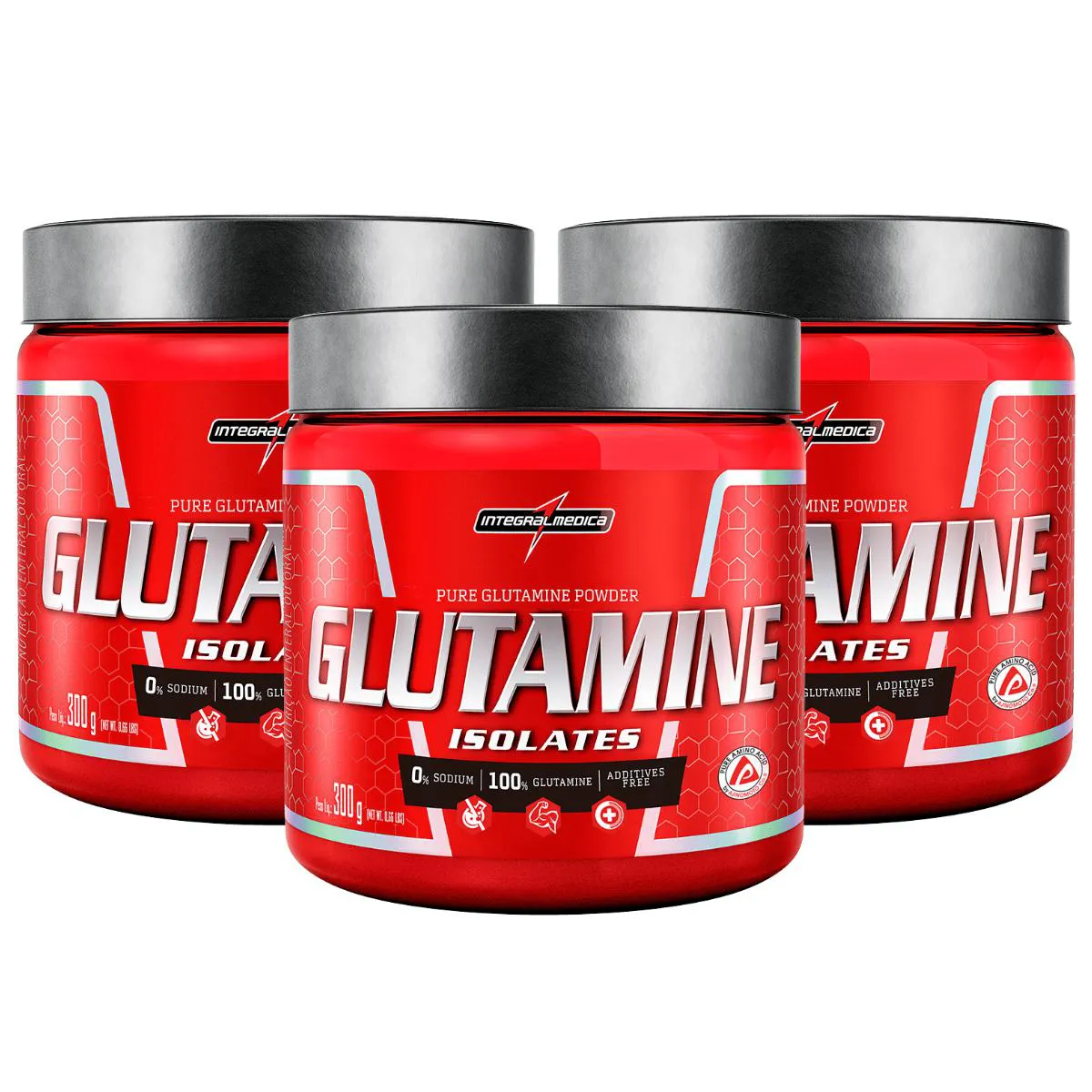 3X GLUTAMINA 100% L-GLUTAMINA INTEGRALMEDICA 300G SEM Sabor