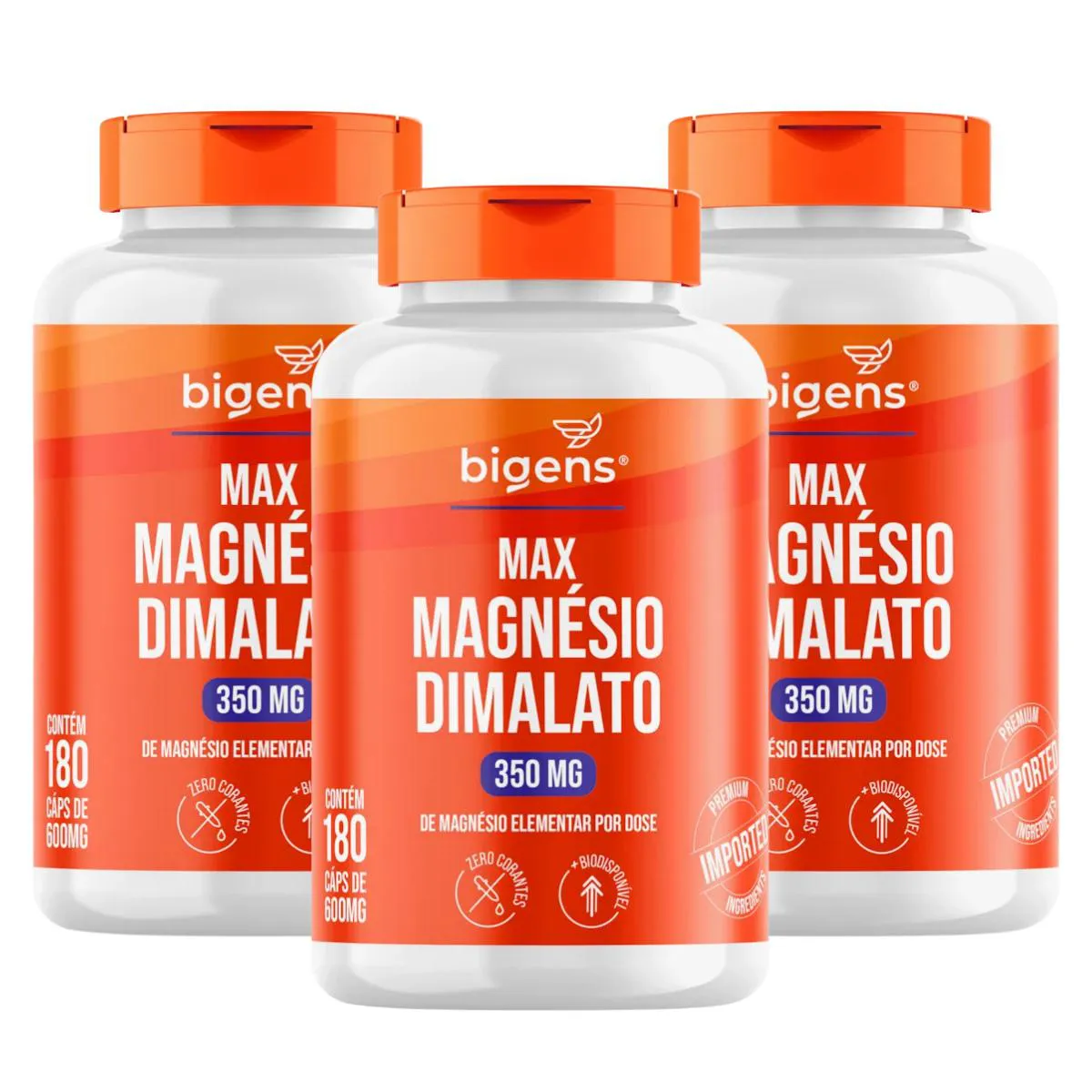 3X MAX MAGNéSIO DIMALATO 350MG BIGENS 180 CAPSULAS SEM Sabor