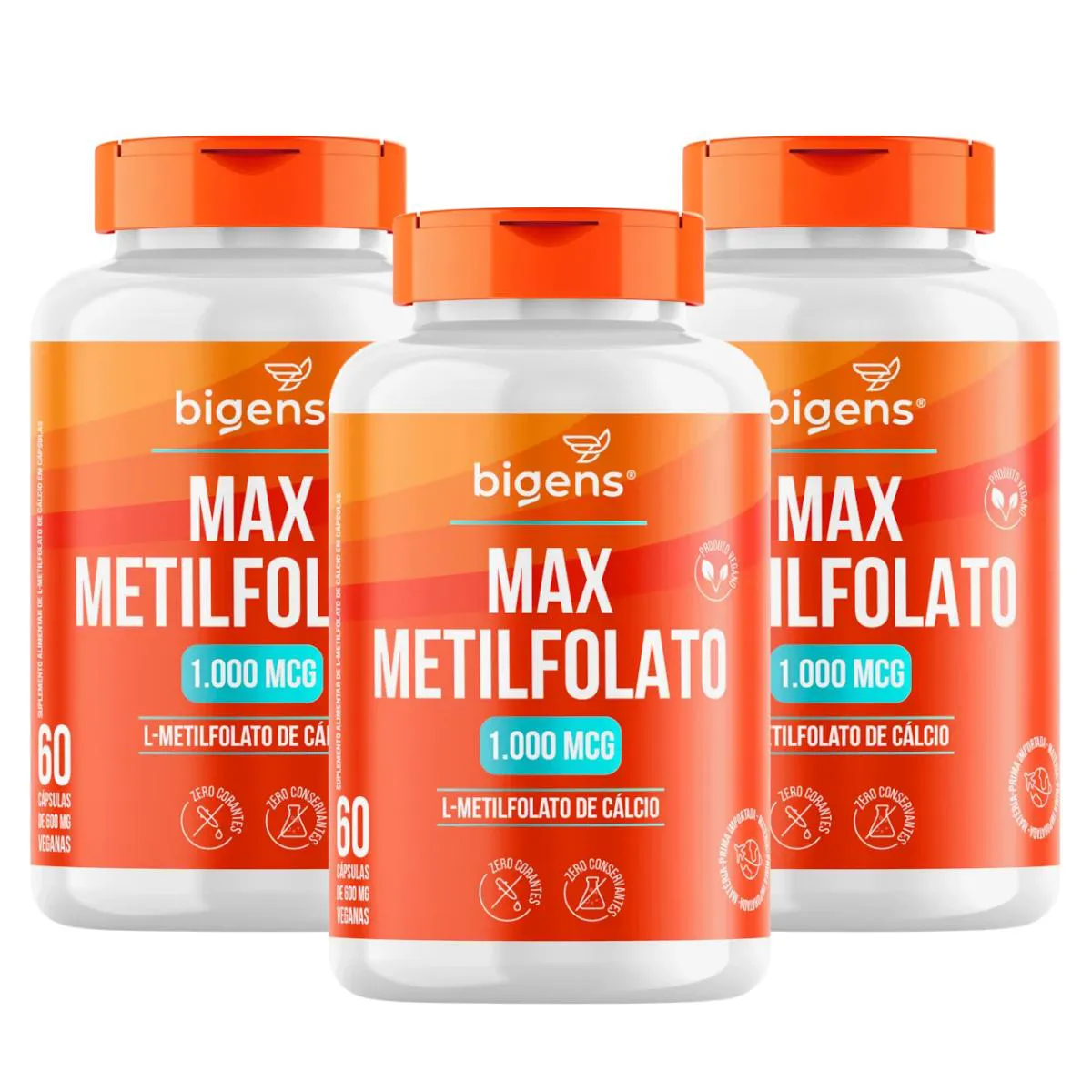 3X MAX METILFOLATO 1000MCG BIGENS 60 CAPSULAS SEM Sabor