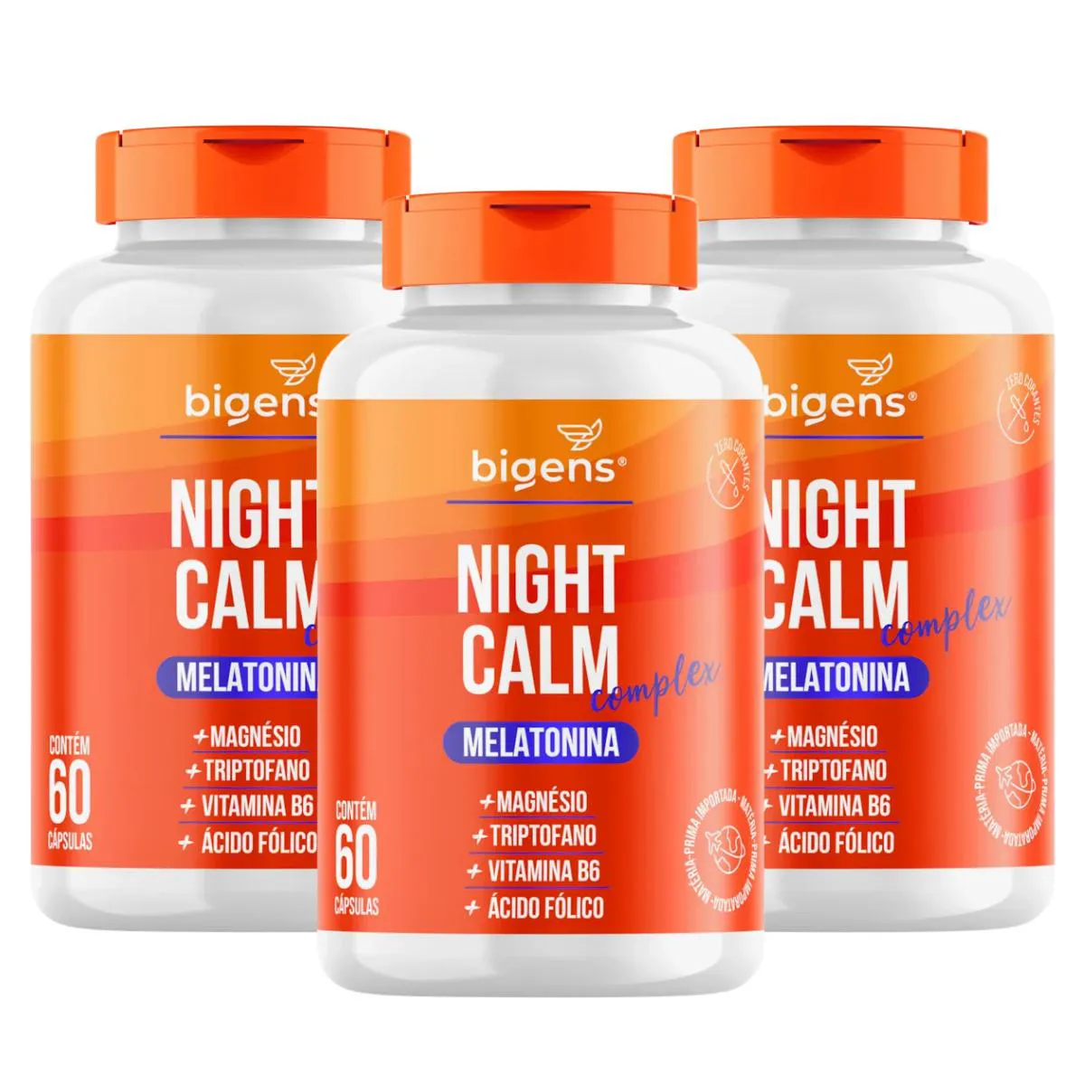 3X MELATONINA NIGHT CALM COMPLEX BIGENS 60 CAPSULAS SEM Sabor
