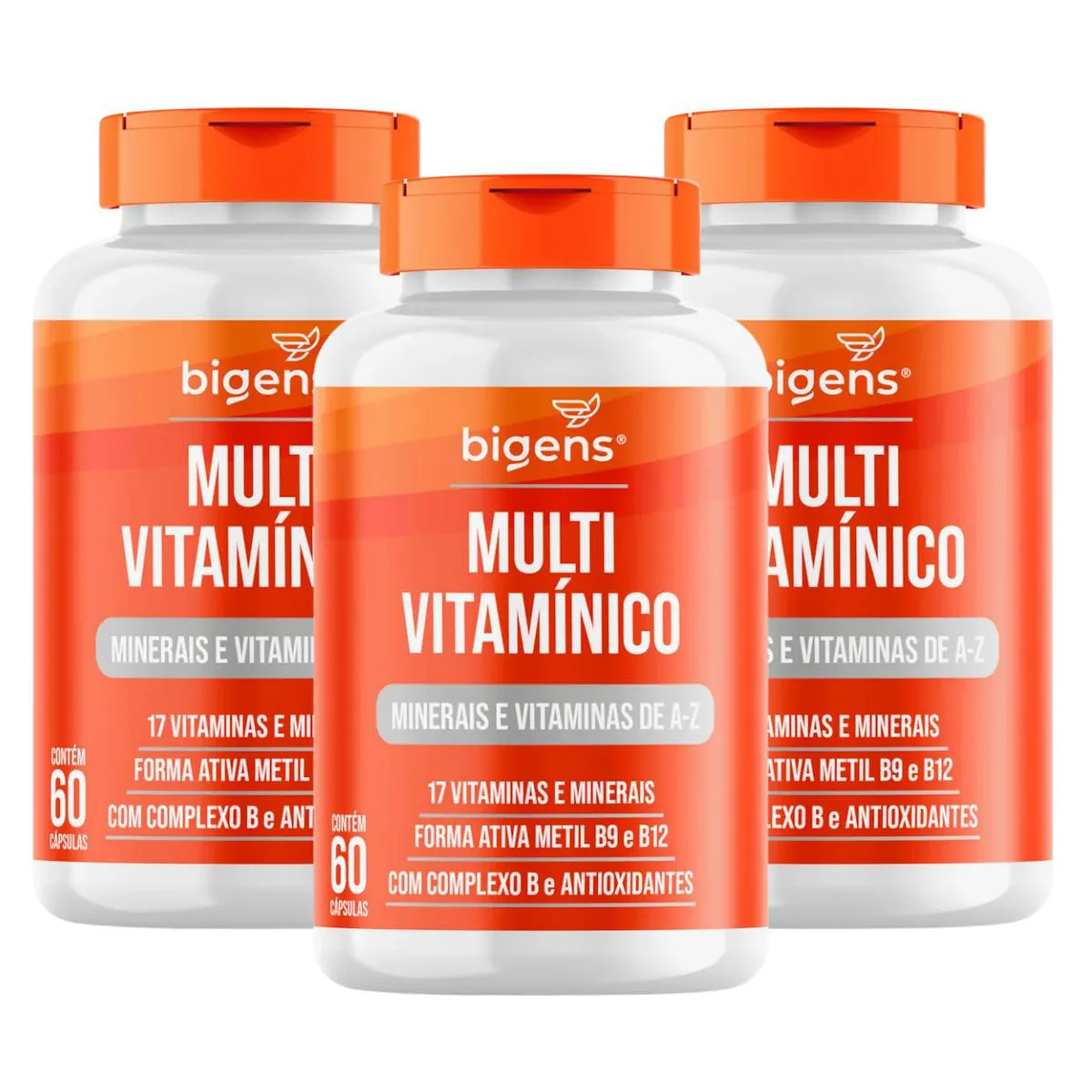 3X MULTIVITAMíNICO A-Z BIGENS 60 CAPSULAS SEM Sabor