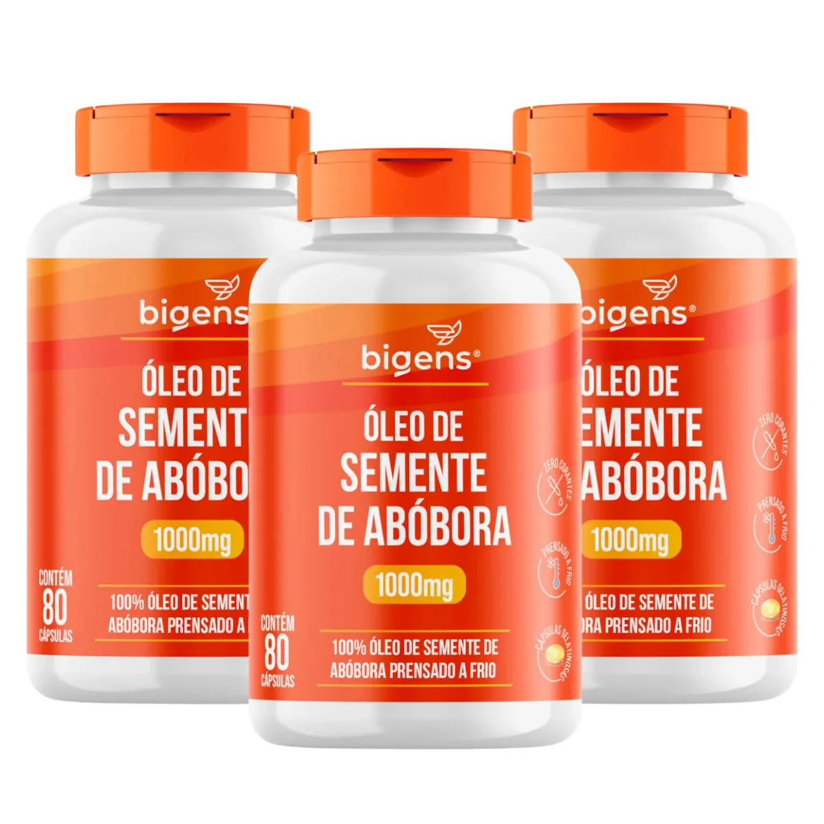 3X ÓLEO DE SEMENTE DE ABOBORA 1000MG BIGENS 80 CAPSULAS SEM Sabor