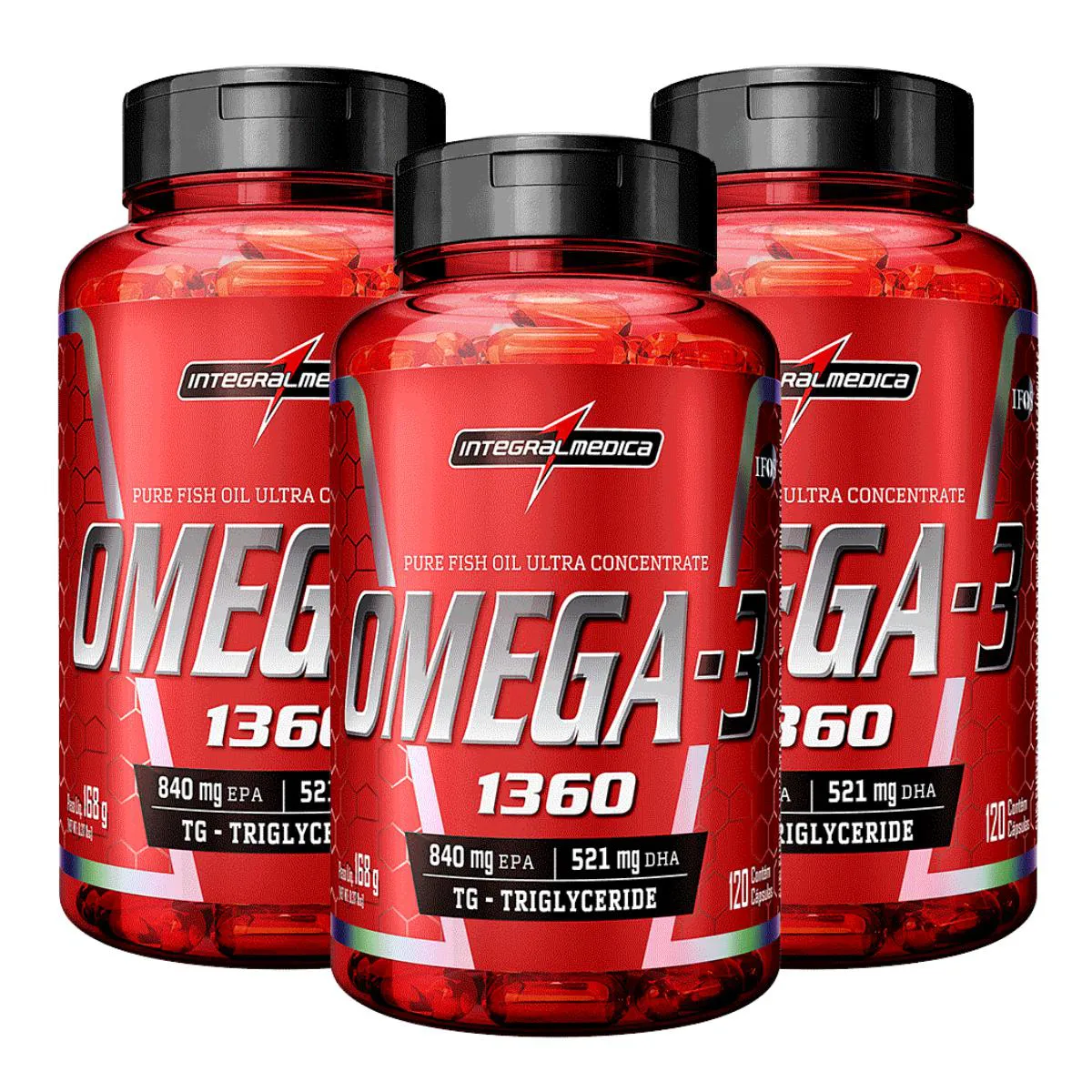 3X ÔMEGA 3 EPA 840MG DHA 521MG INTEGRALMEDICA 120 CAPSULAS SEM Sabor
