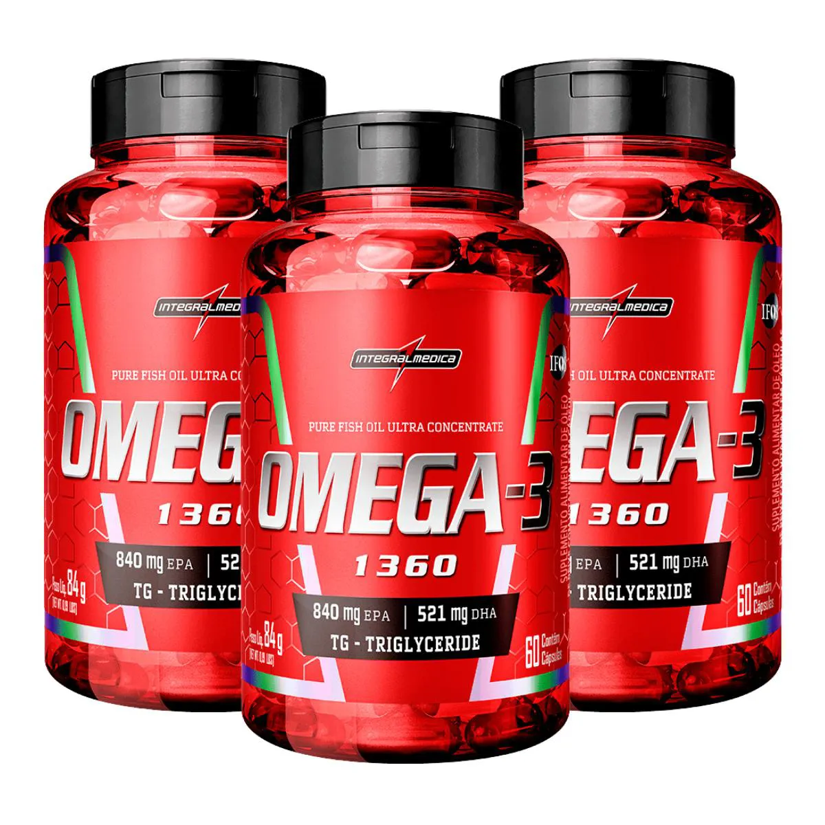 3X ÔMEGA 3 EPA 840MG DHA 521MG INTEGRALMEDICA 60 CAPSULAS SEM Sabor