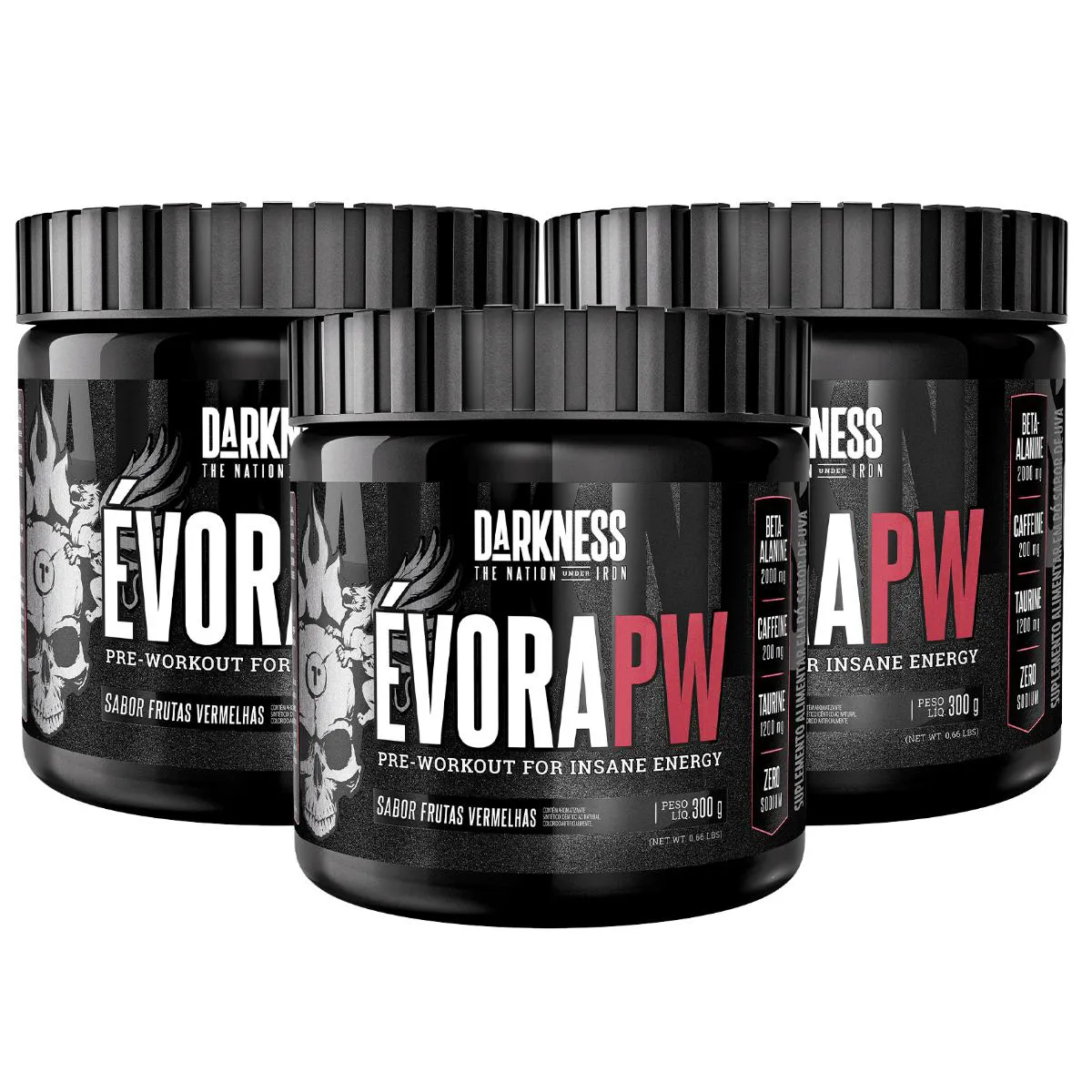 3X PRE TREINO EVORA PW DARKNESS FRUTAS VERMELHAS 300G