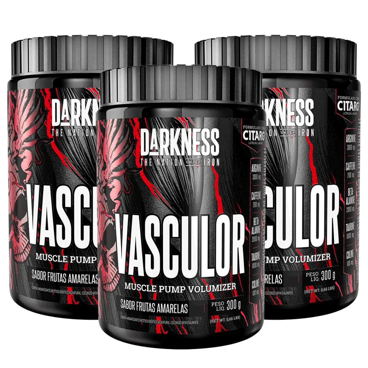 3X PRE TREINO VASCULOR DARKNESS FRUTAS AMARELAS 300G