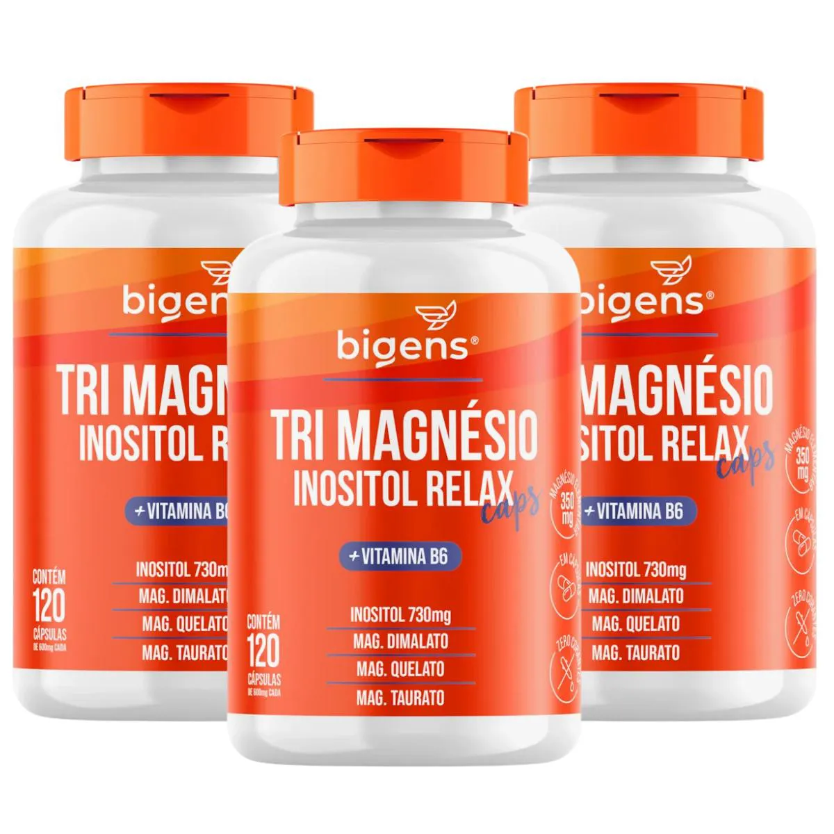 3X TRI MAGNéSIO INOSITOL RELAX BIGENS 120 CAPSULAS SEM Sabor
