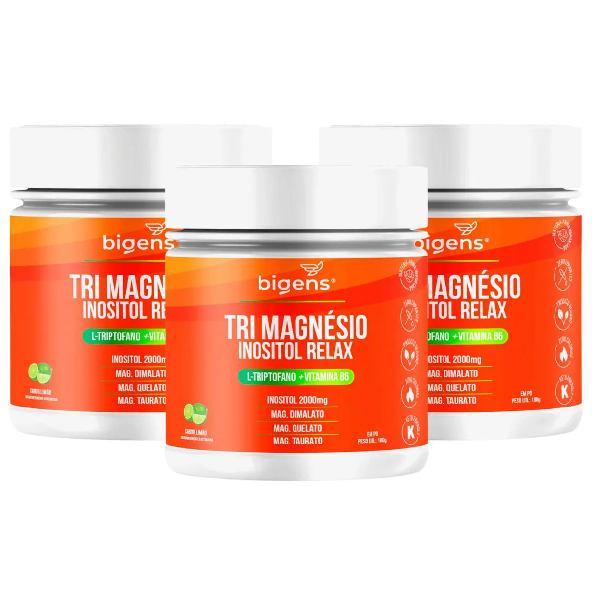 3X TRI MAGNéSIO INOSITOL RELAX BIGENS LIMãO 180G