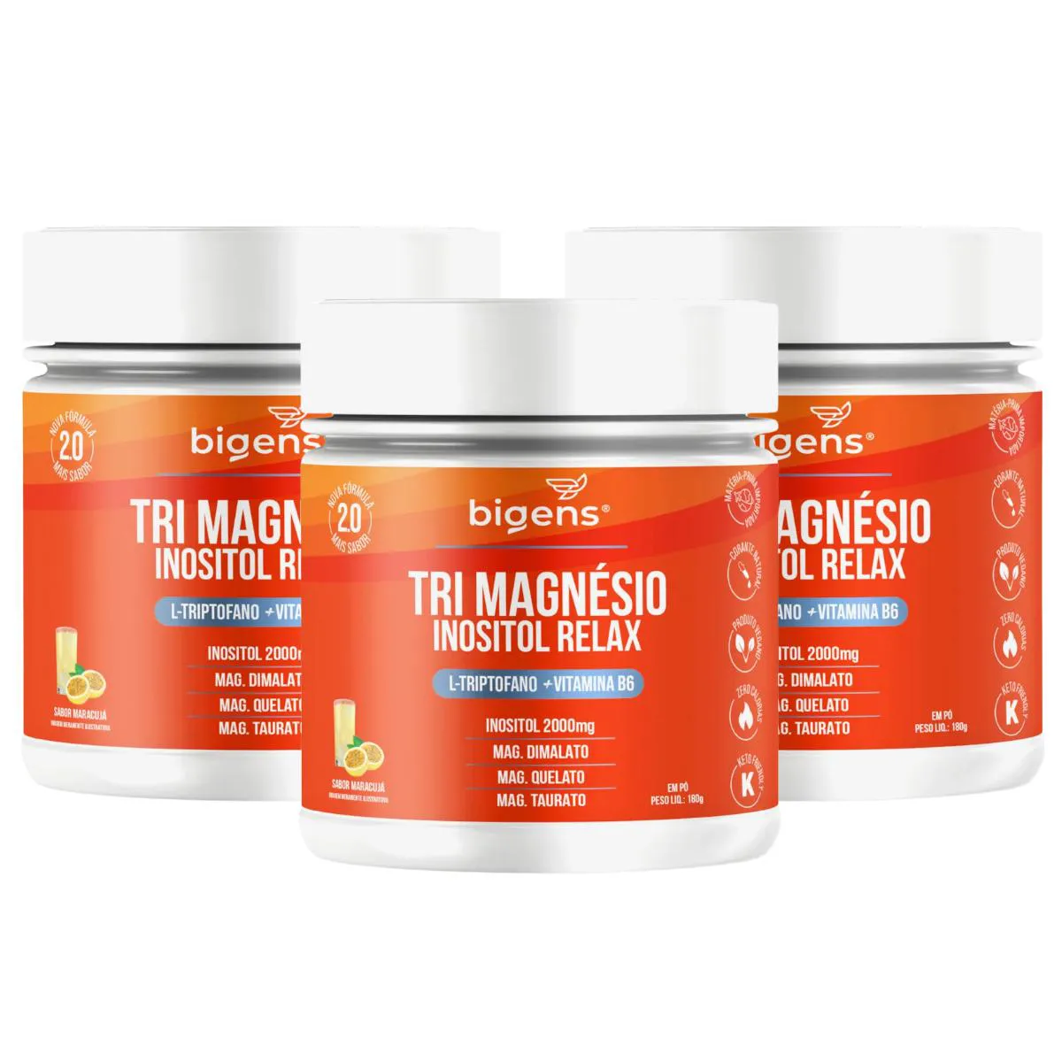 3X TRI MAGNéSIO INOSITOL RELAX BIGENS MARACUJá 180G Maracuja