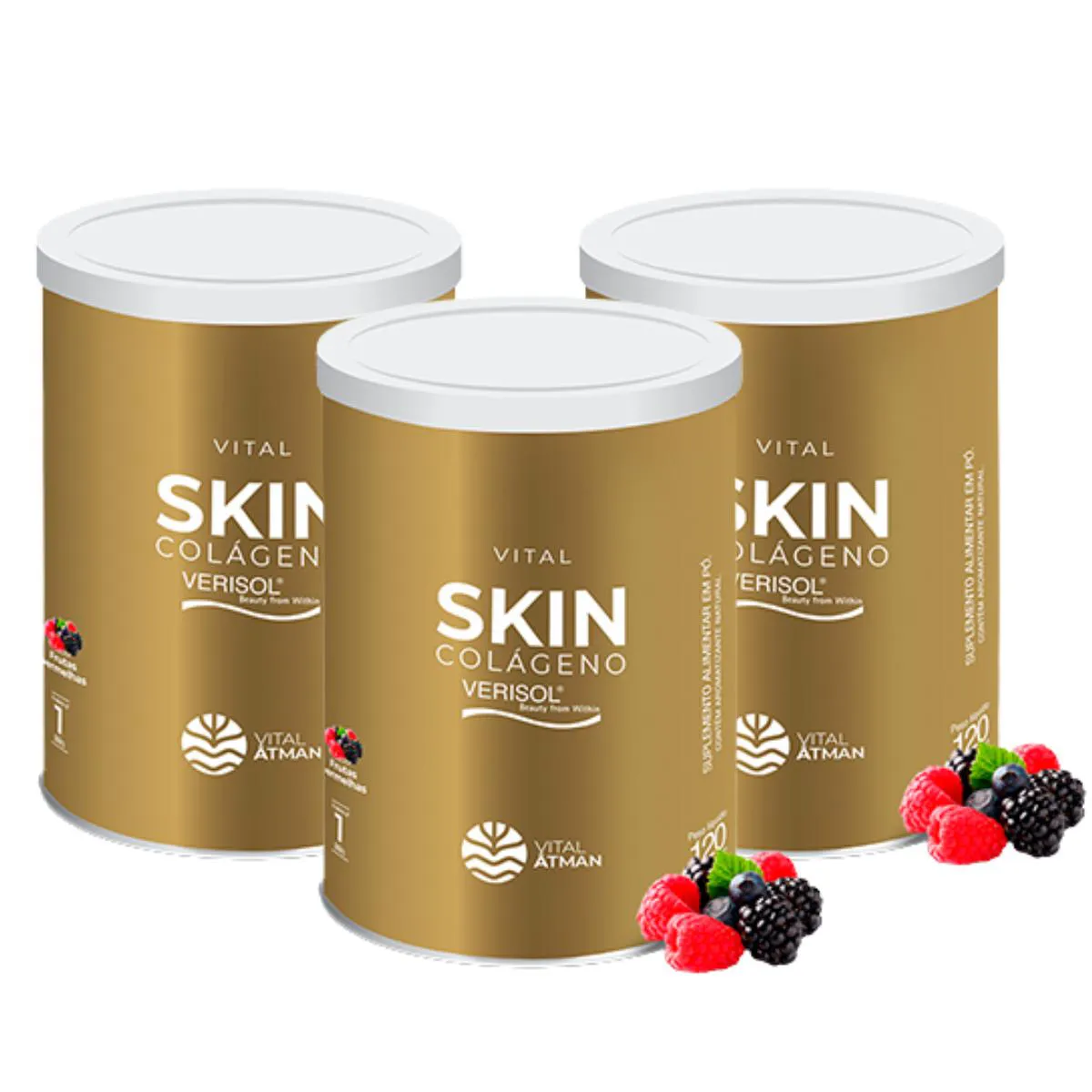 3X VITAL SKIN COLáGENO VERISOL VITAL ÂTMAN FRUTAS VERMELHAS 120G