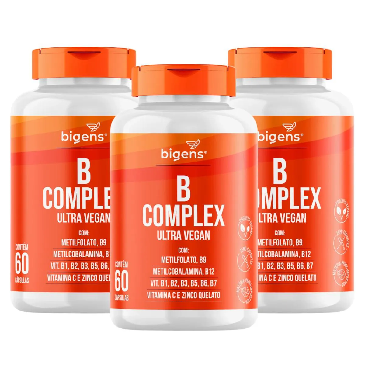 3X VITAMINA B COMPLEX ULTRA VEGAN BIGENS 60 CAPSULAS SEM Sabor