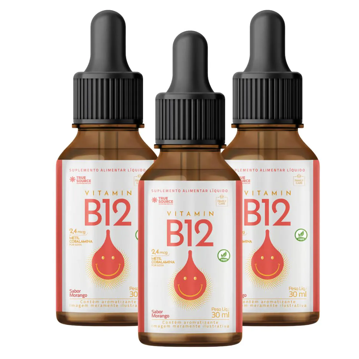 3X VITAMINA B12 METILCOBALAMINA 2,4MCG KIDS TRUE SOURCE MORANGO 30ML