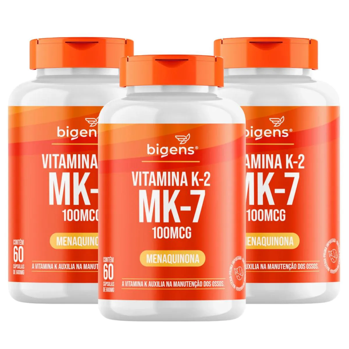 3X VITAMINA K2 MK7 100MCG BIGENS 60 CAPSULAS SEM Sabor
