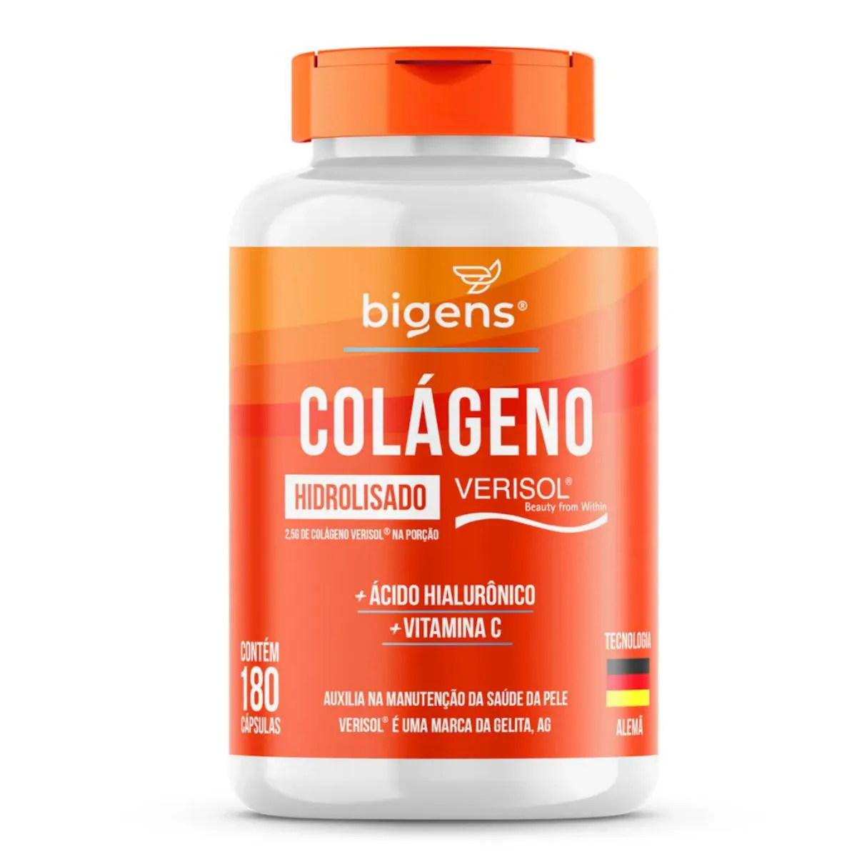 COLáGENO VERISOL + ACIDO HIALURôNICO BIGENS 180 CAPSULAS SEM Sabor