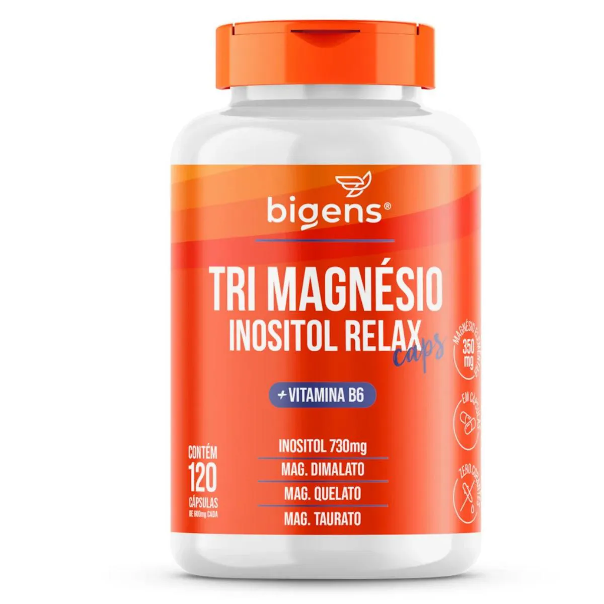 TRI MAGNéSIO INOSITOL RELAX BIGENS 120 CAPSULAS SEM Sabor