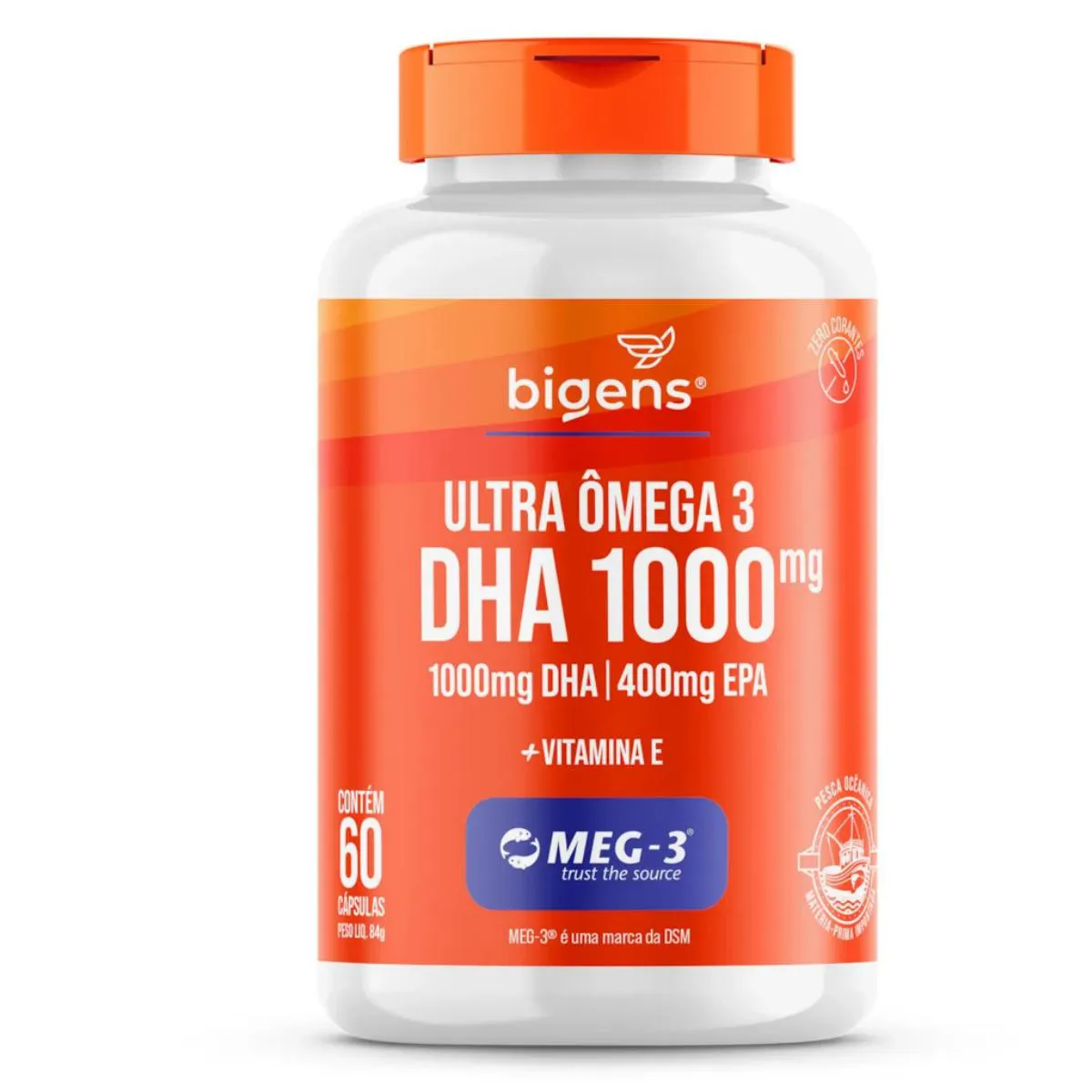 ULTRA ÔMEGA 3 DHA 1000 EPA 400MG MEG3 BIGENS 60 CAPSULAS SEM Sabor