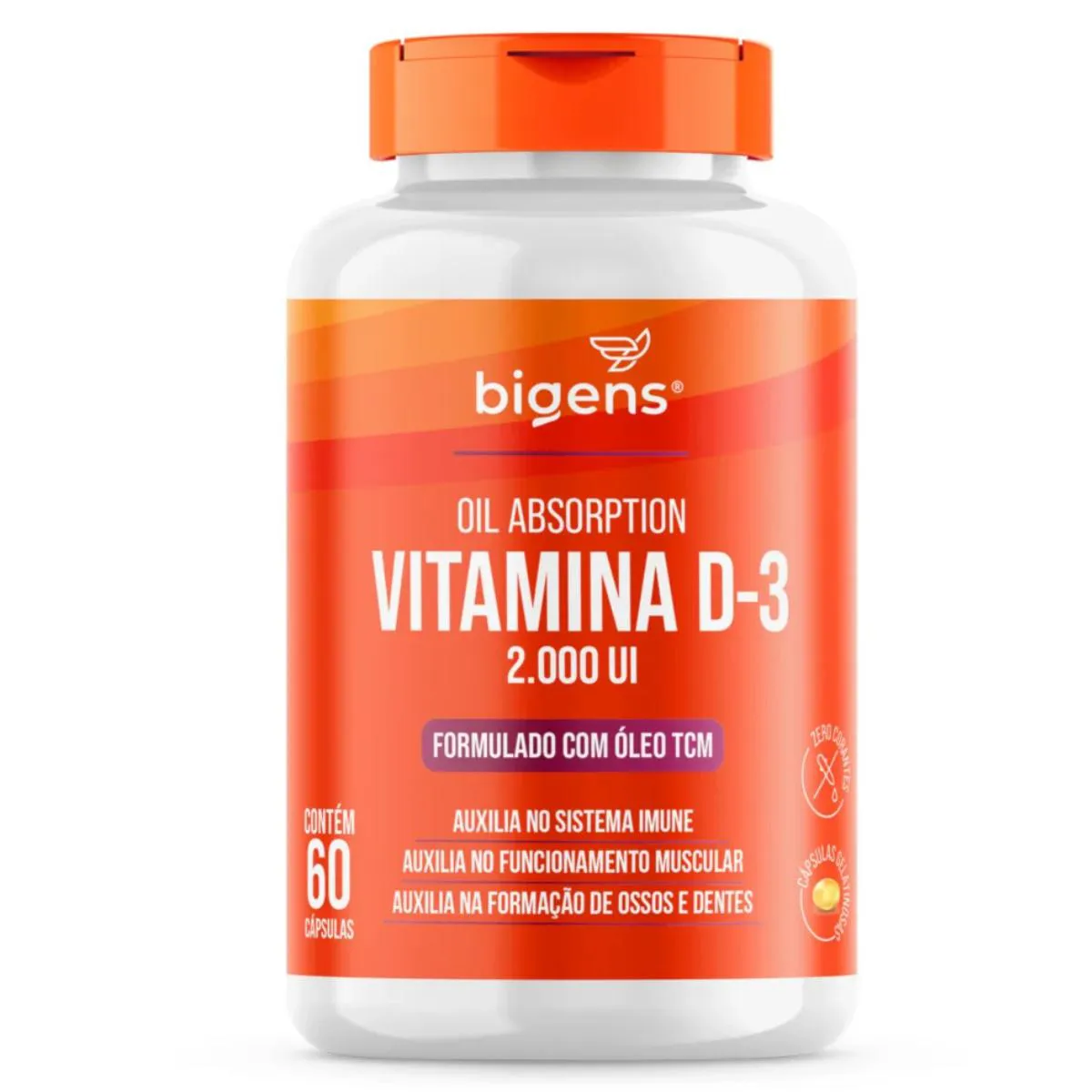 VITAMINA D3 2000UI COM TCM 400MG BIGENS 60 CAPSULAS SEM Sabor