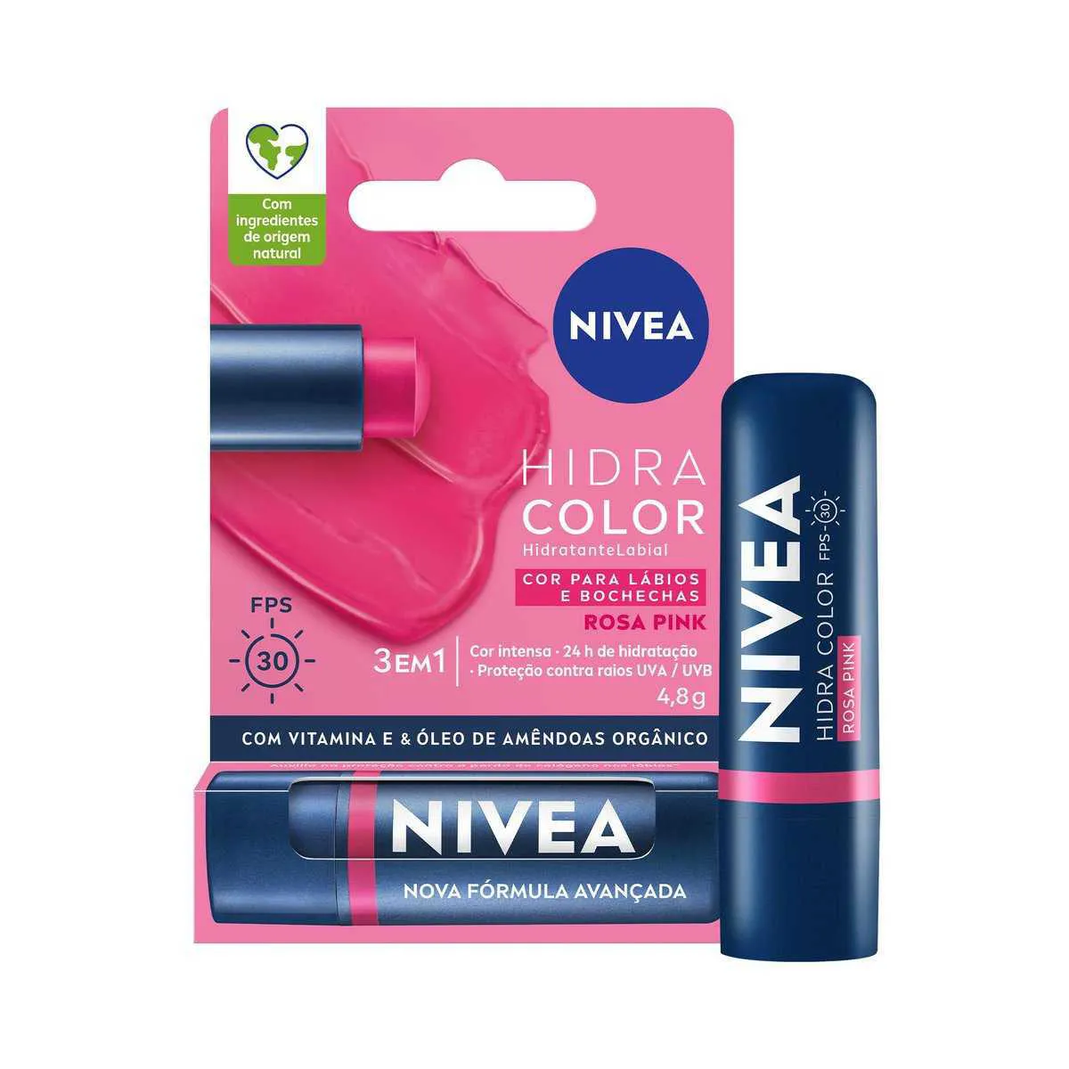Hidratante Labial Nivea Hidra Color 2 em 1 Rosa Pink 4,8g