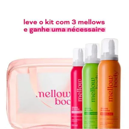 Kit Sabonete Líquido Mellow Mousse - Skin Care Hidratante - Perfume de Morango Baunilha e Maçã Verde