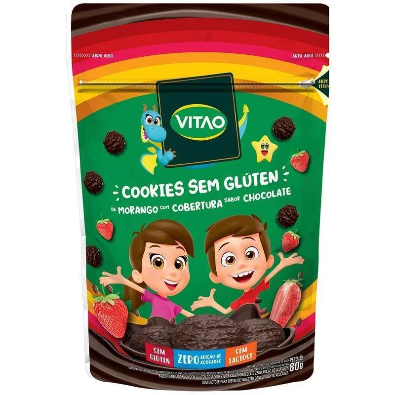 COOKIES SEM GLúTEN MORANGO C COBERTURA CHOCOLATE 80G