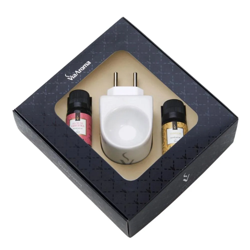 KIT PRESENTE AROMATIZADOR ELéTRICO VIA AROMA – FLOR DE CEREJEIRA E VANILLA