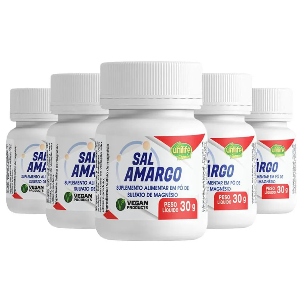 KIT 5 SAL AMARGO SULFATO DE MAGNéSIO UNILIFE 30G