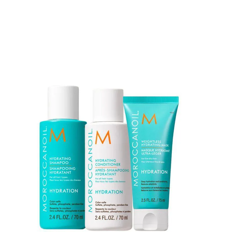 KIT MOROCCANOIL HYDRATION - SHAMPOO 70ML + CONDICIONADOR 70ML + MáSCARA CAPILAR SUAVE 75ML