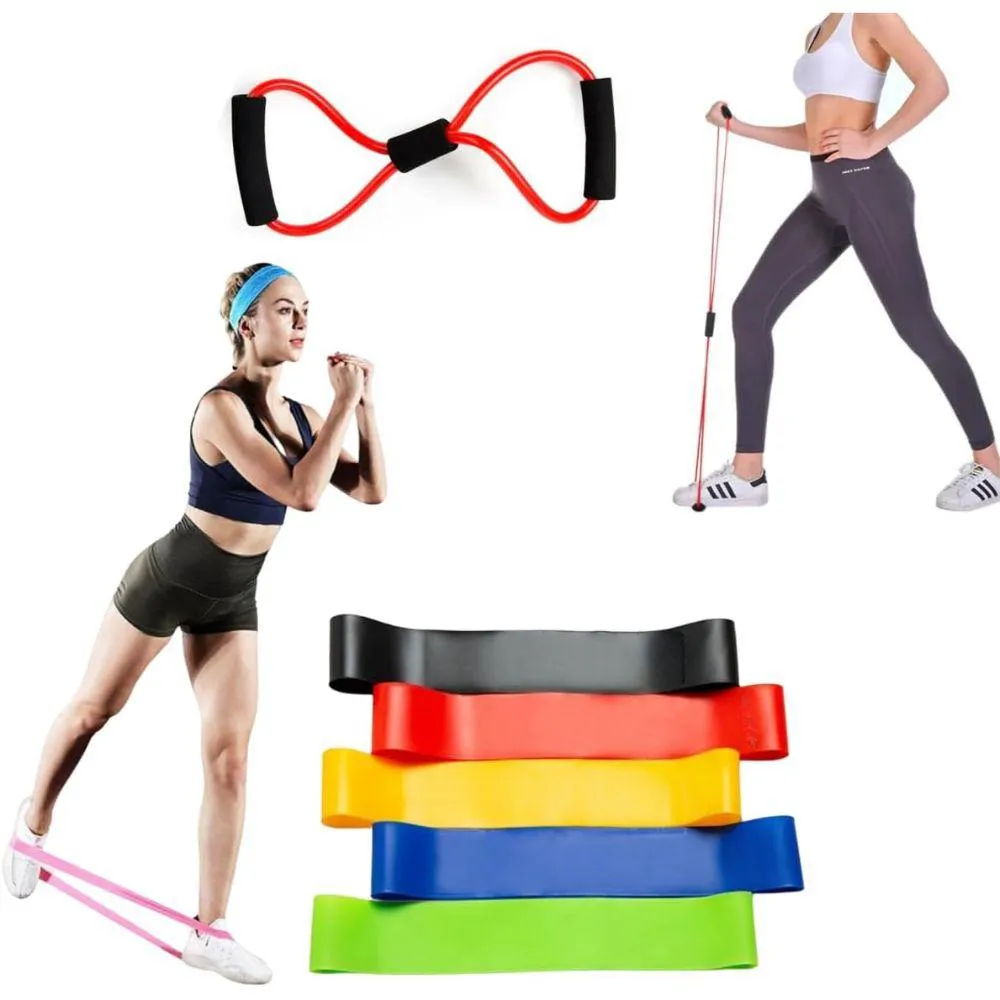 KIT ELáSTICO EXTENSOR PARA EXERCICIO E CONJUNTO 5 FAIXA ELASTICA THERA BAND TREINO EM CASA GINASTICA FISIOTERAPIA YOGA Preto