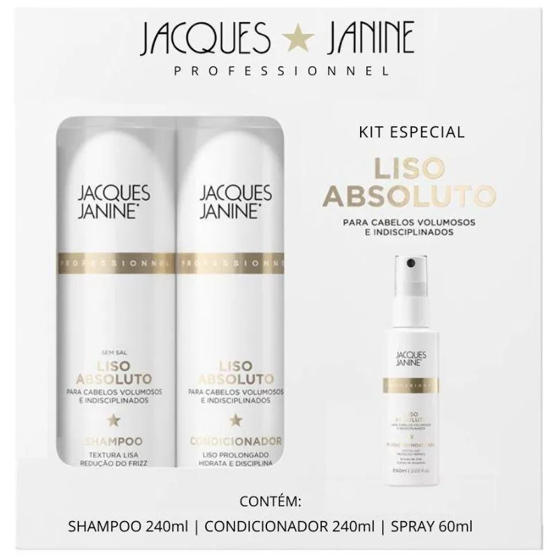 KIT LISO ABSOLUTO ( SHAMPOO 240ML + CONDICIONADOR 240ML + FLUíDOTERMOATIVADO 60ML ) - JACQUES JANINE
