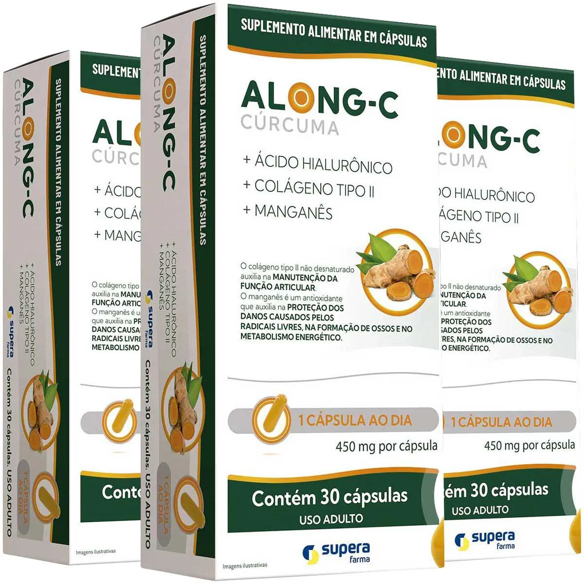 KIT 3 ALONG-C CúRCUMA ÁCIDO HIALURôNICO COLAGENO TIPO 2