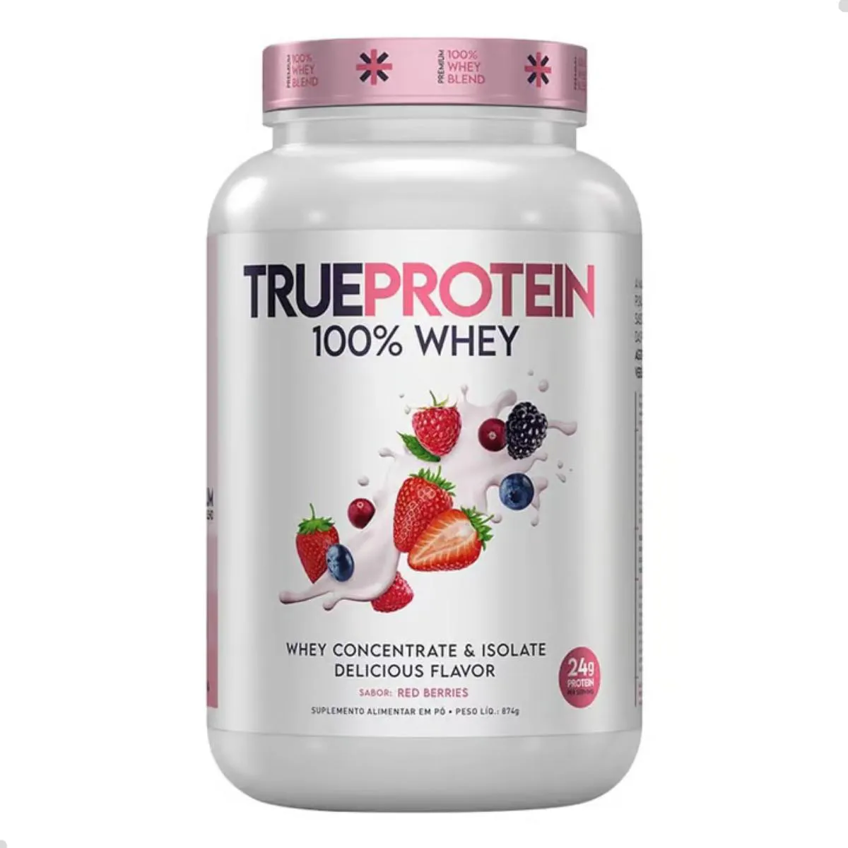 100% WHEY BLEND PREMIUM CONCENTRATE ISOLATE 874G TRUE SOURCE Frutas Vermelhas