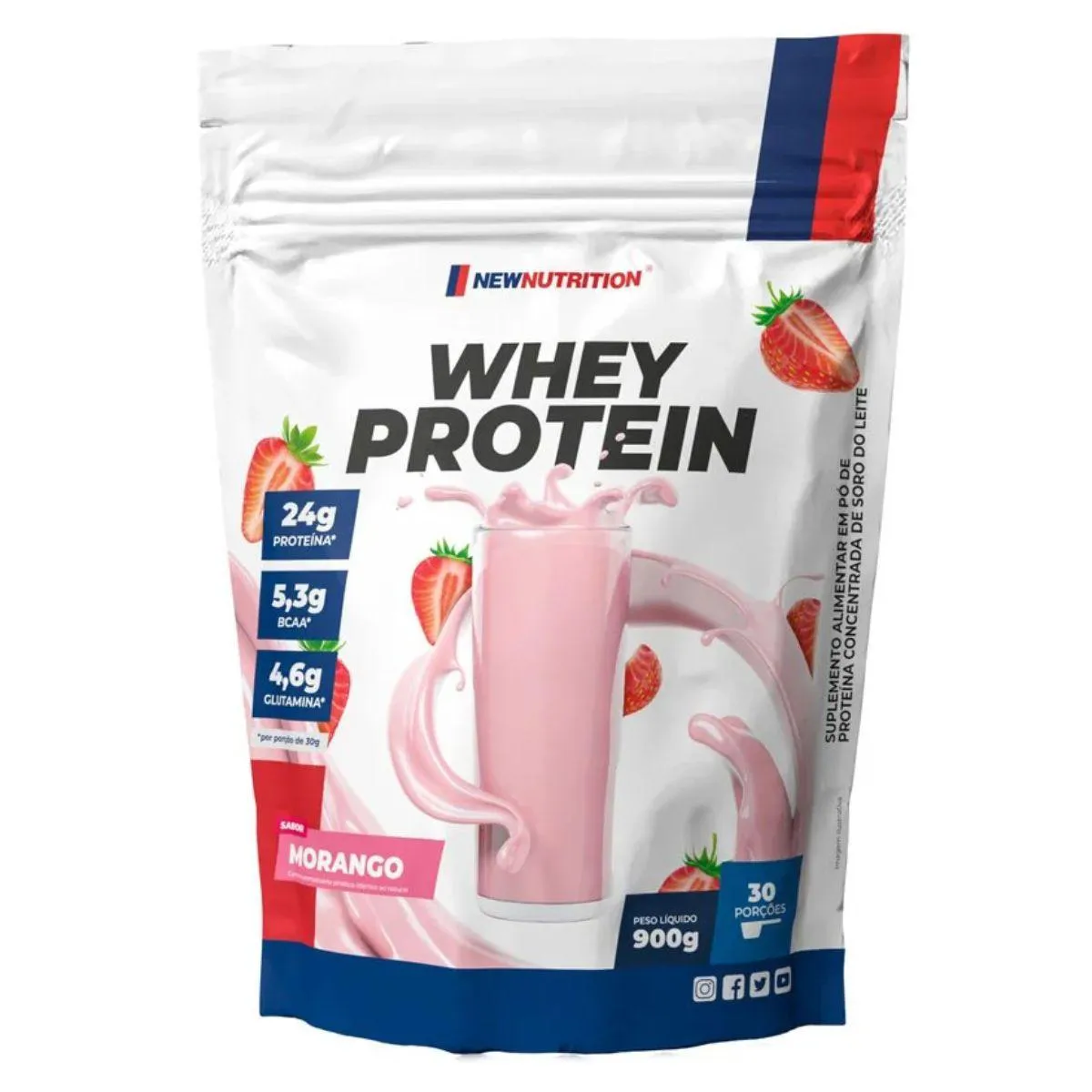100% WHEY PROTEIN 900G NEW NUTRITION Morango