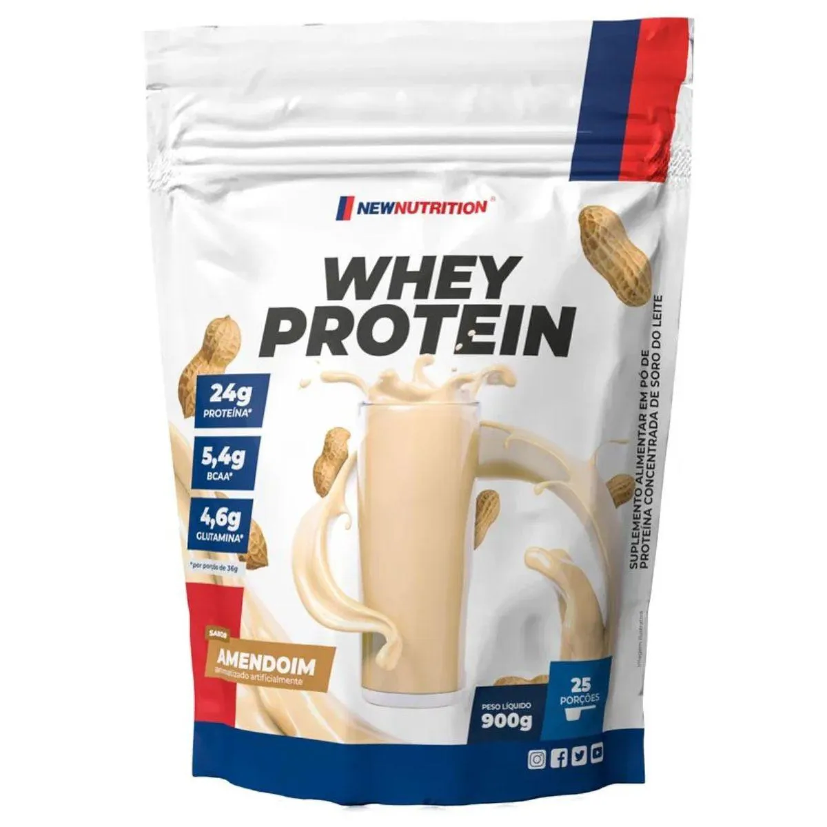100% WHEY PROTEIN 900G NEW NUTRITION Amendoim