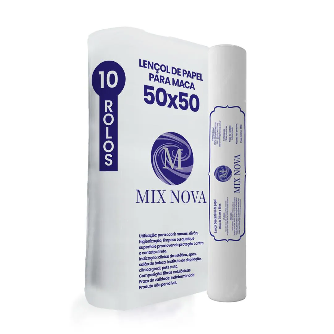 LENçOL DE PAPEL DESCARTáVEL PARA MACA MODELO 50X50 CX 10 ROLOS MIX NOVA