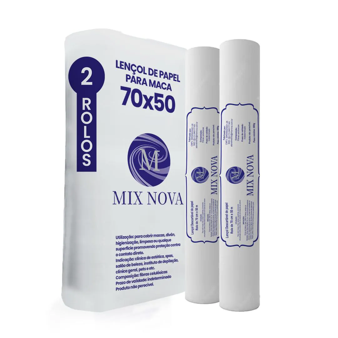 LENçOL DE PAPEL DESCARTáVEL PARA MACA MODELO 70X50 2 ROLOS MIX NOVA