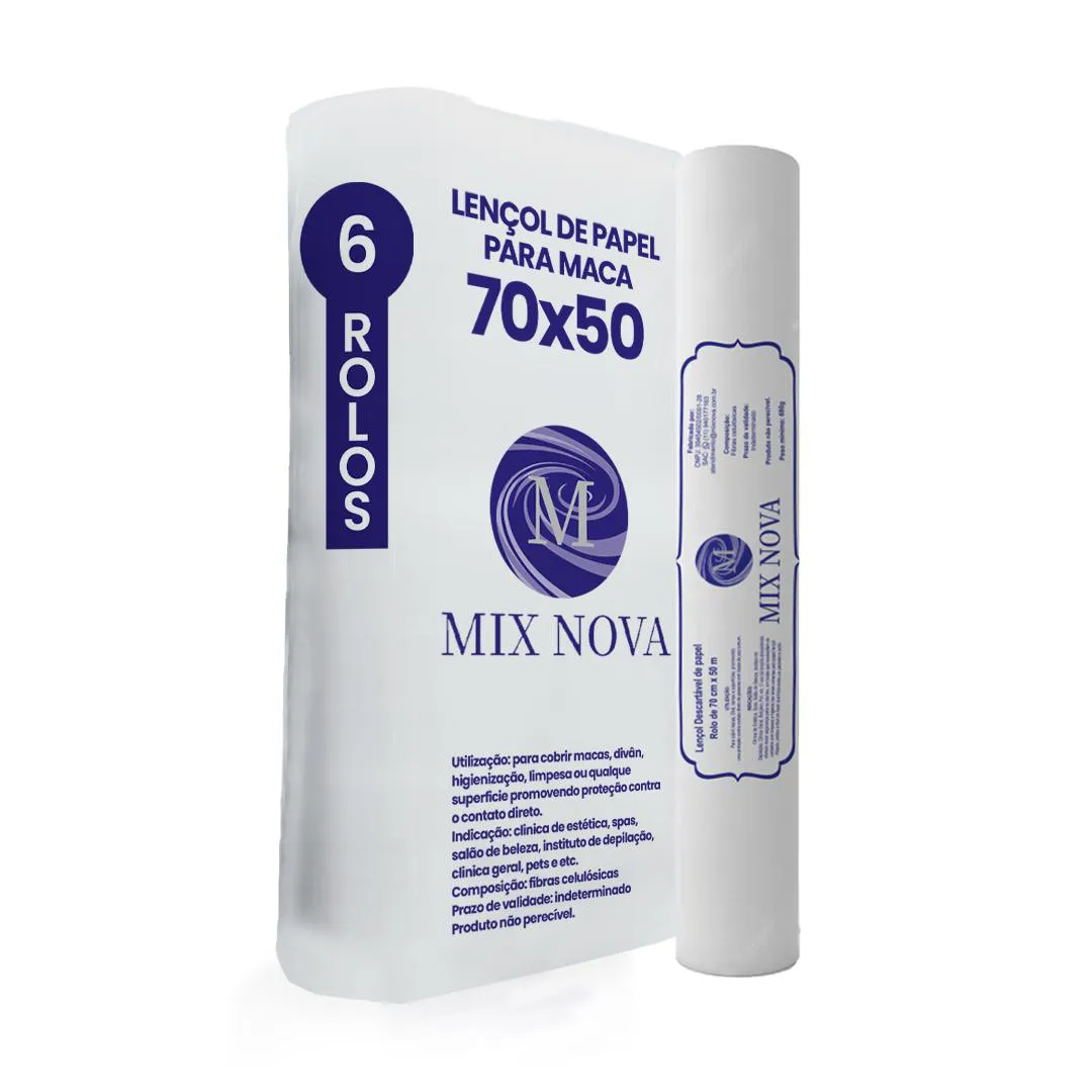 LENçOL DE PAPEL DESCARTáVEL PARA MACA MODELO 70X50 CX 06 ROLOS MIX NOVA