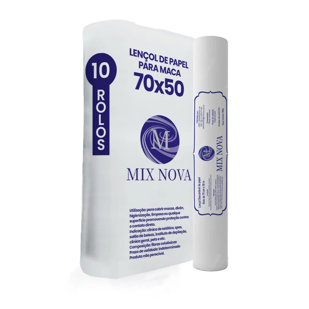 LENçOL DE PAPEL DESCARTáVEL PARA MACA MODELO 70X50 CX 10 ROLOS MIX NOVA