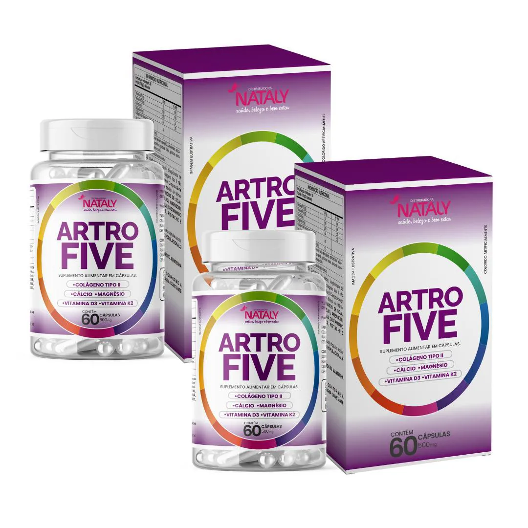 Kit Com 2 - Artrofive Colágeno Tipo 2 + Magnésio e Vitaminas 60 Cápsulas de 500mg Nataly