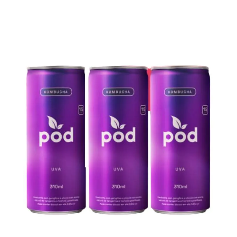 KIT 12 KOMBUCHAS POD SEM AçúCAR UVA 310ML