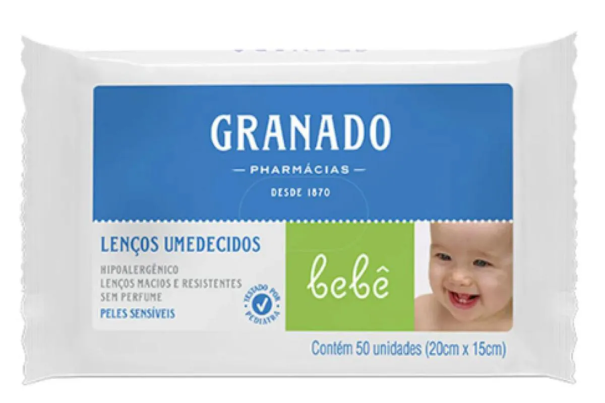 LENçO UMEDECIDO BEBê PELES SENSíVEL (PACOTE COM 50 UNIDADES) - GRANADO
