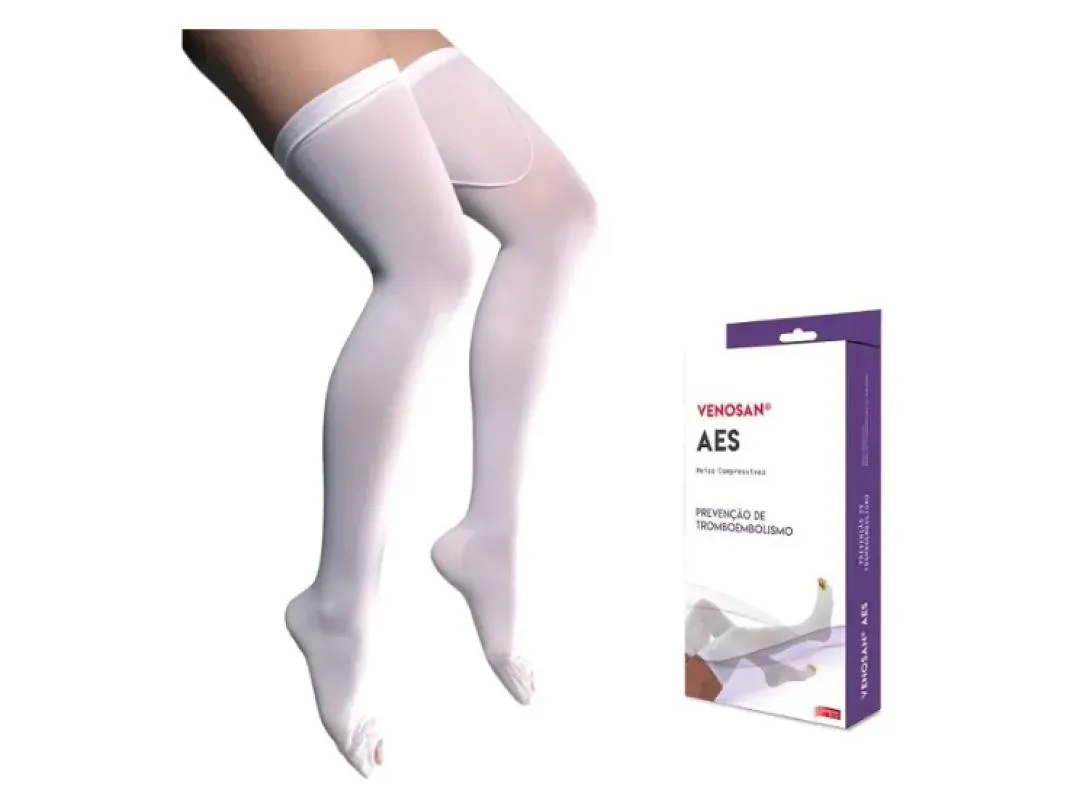 MEIA DE COMPRESSãO PóS CIRúRGICA ANTITROMBO ANTIEMBOLIA AES 18MMHG MEIA-COXA AGH BRANCA - VENOSAN XG