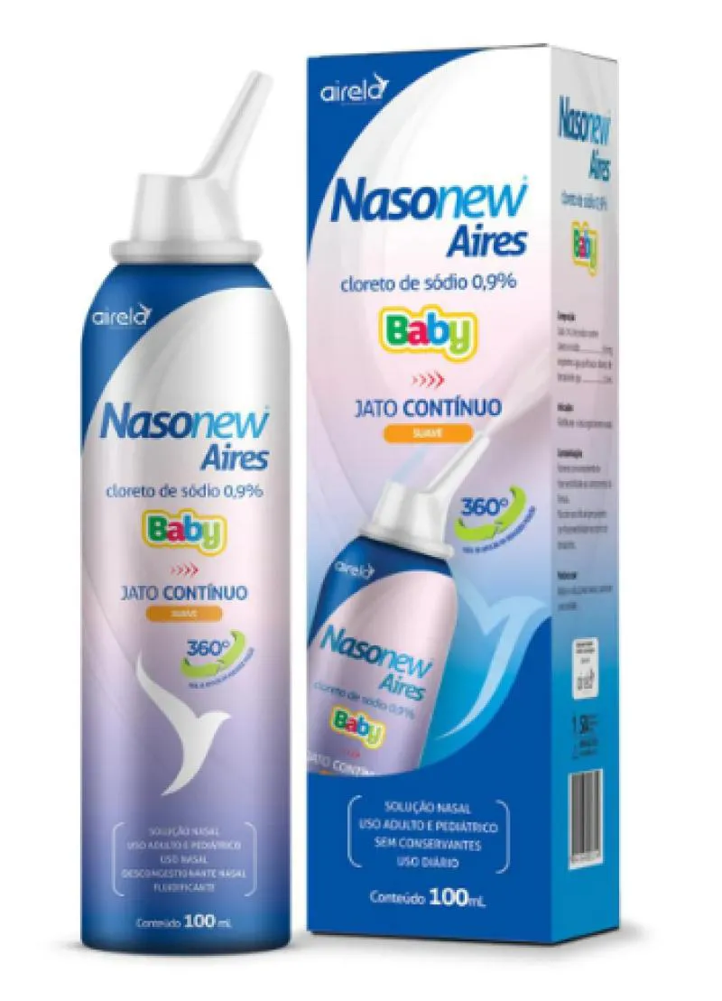 SOLUçãO DE LIMPEZA NASAL INFANTIL COM CLORETO DE SóDIO NASONEW AIRES BABY 100ML JATO CONTíNUO SUAVE - AIRELA