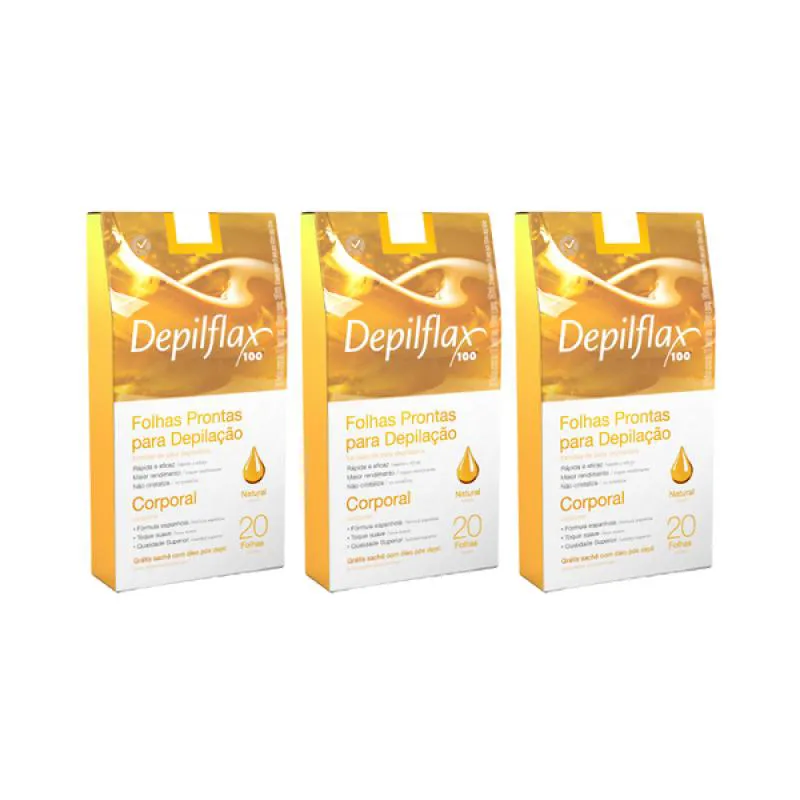 DEPILFLAX FOLHAS PRONTAS CORPORAIS C/ 20 NATURAL - 3 UNIDADES
