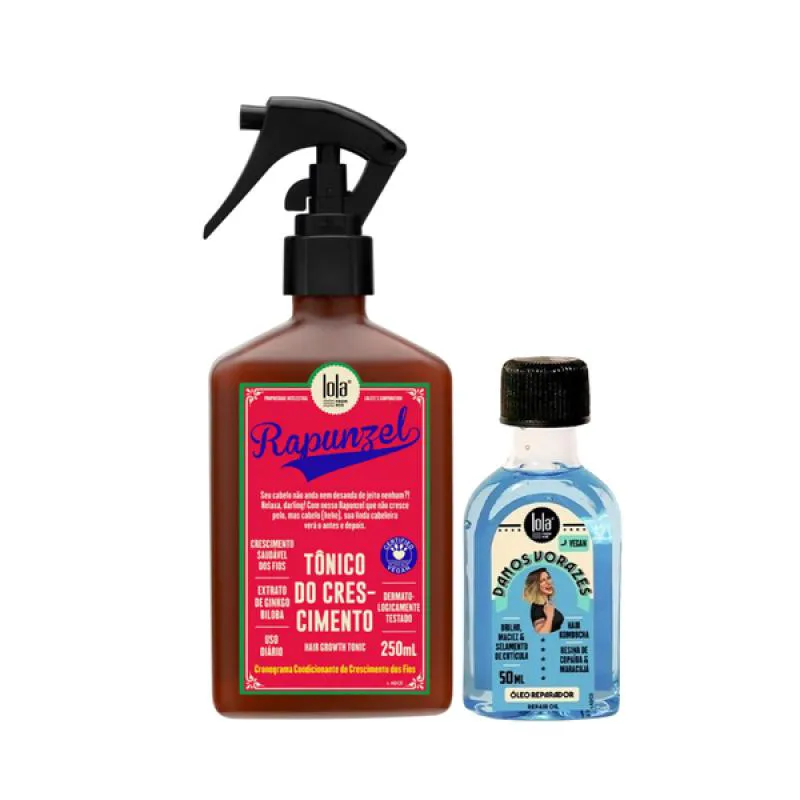 KIT LOLA RAPUNZEL TONICO DE CRESCIMENTO 250ML + DANOS VORAZES ÓLEO REPARADOR 50ML