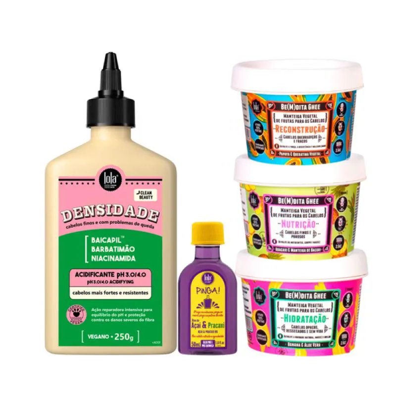 KIT LOLA DENSIDADE ACIDIFICANTE + BEMDITA GHEE CRONOGRAMA 3X 100ML + PINGA! ÓLEO AçAí E PRACAXI